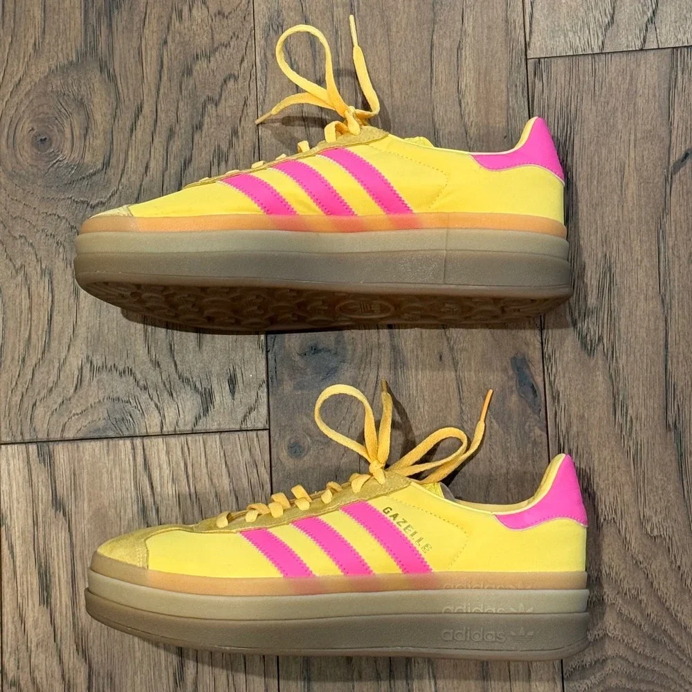 Adidas‎ Gazelle Bold Pulse Yellow Lucid Pink Platform Sneakers IG4387 Womens 9